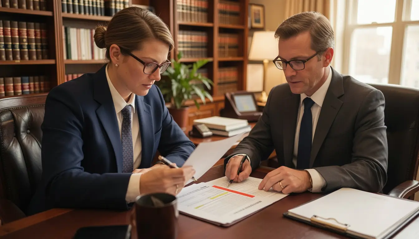 Person reviewing bankruptcy documents with attorney in professional US law office 2026