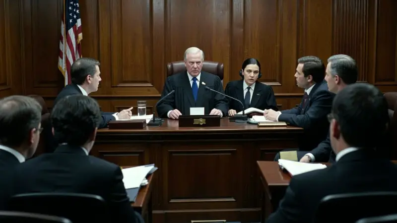 Courtroom scene with judge and lawyers during a personal injury case