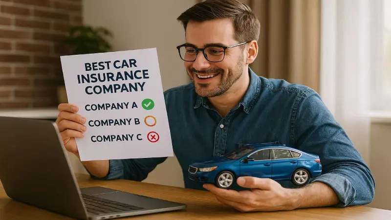 American driver choosing best car insurance company 2026 editorial warm