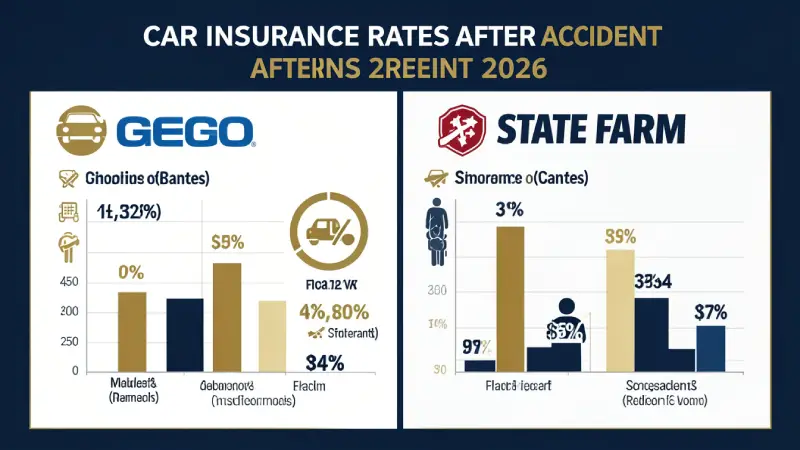 Car insurance rates after accident Geico vs State Farm 2026 — comparison infographic