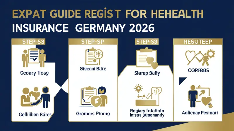 How to register for health insurance Germany 2026 — step by step expat guide infographic