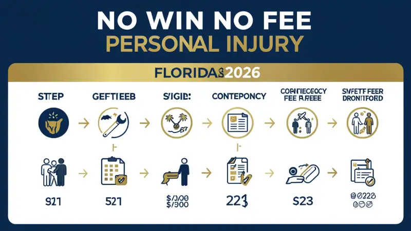 No win no fee personal injury Florida 2026 — how contingency fees work infographic