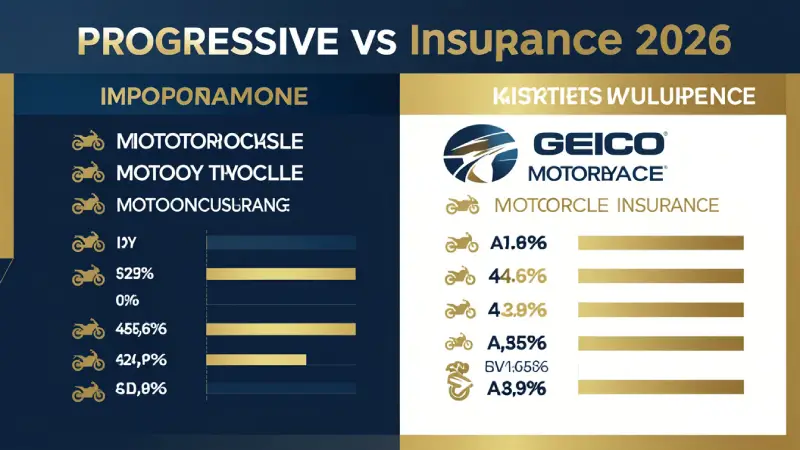 Progressive vs Geico motorcycle insurance comparison 2026 — head to head infographic