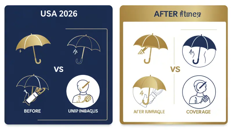 Umbrella insurance claim scenarios USA 2026 — before vs after coverage comparison infographic