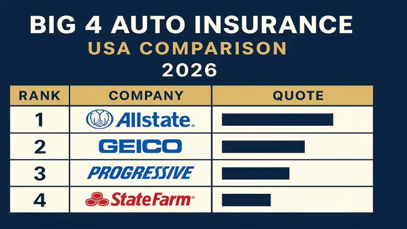 Allstate vs GEICO vs Progressive vs State Farm 2026 — big 4 car insurance comparison