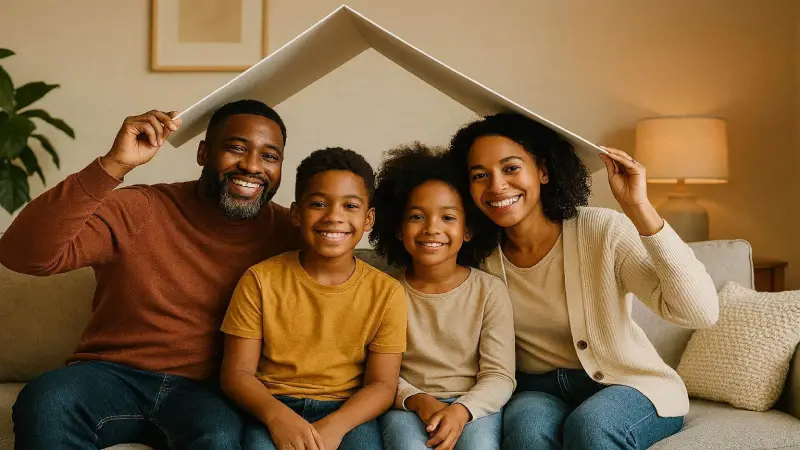 American homeowner shaking hands with insurance agent 2026 warm editorial