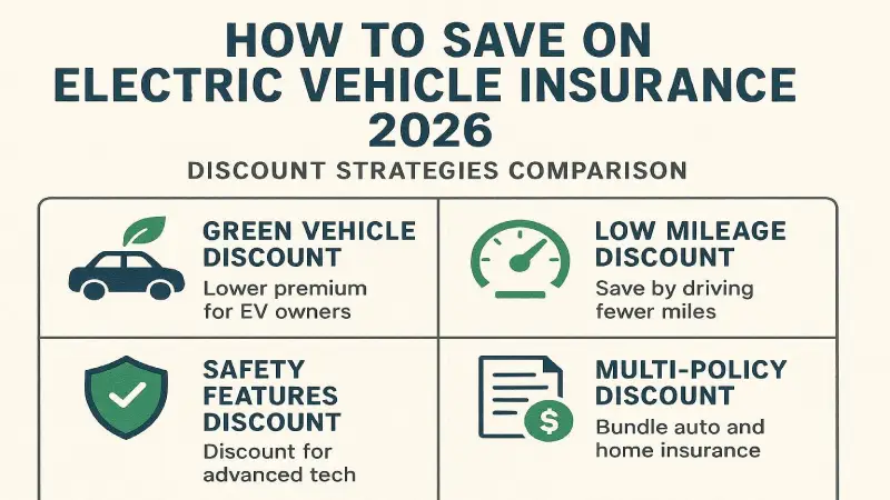 How to save on electric vehicle insurance 2026 — discounts strategies comparison
EV owners have several unique leverage points to reduce premiums — telematics programs reward the typically smooth driving style of EV owners. Bundling home and auto can save $400–$900/year on combined premiums. Source: Nexuora Research 2026.