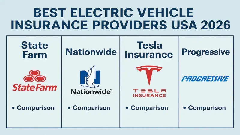 Best electric vehicle insurance providers USA 2026 — State Farm Nationwide Tesla Insurance Progressive comparison
State Farm leads for most Tesla models on price and customer satisfaction. Tesla's own insurance app-based pricing wins in select states for safe drivers. Nationwide offers EV-specific discounts of 10%. Source: Insurance.com, J.D. Power 2026, Nexuora Research.