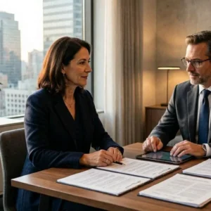 American small business owner meeting with an insurance advisor