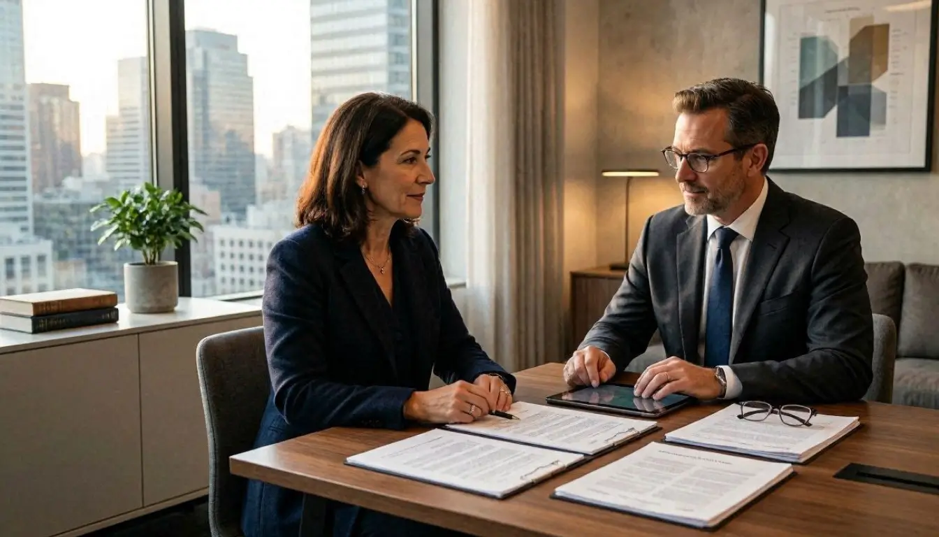 American small business owner meeting with an insurance advisor