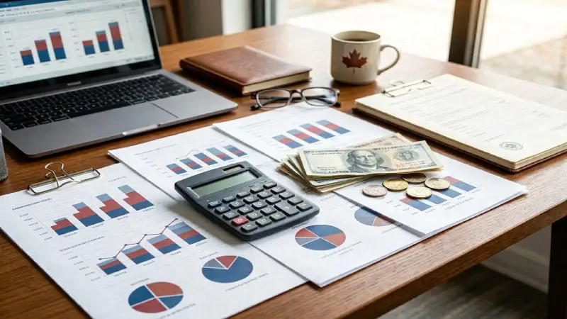 Life insurance cost comparison concept in Canada, financial charts, calculator,