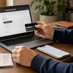 an American consumer using a modern credit card for everyday purchases,